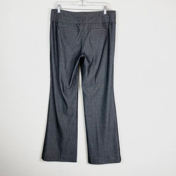 Express Editor Grey Striped Wide Waistband Flare Leg Trouser Pants - Picture 2 of 5